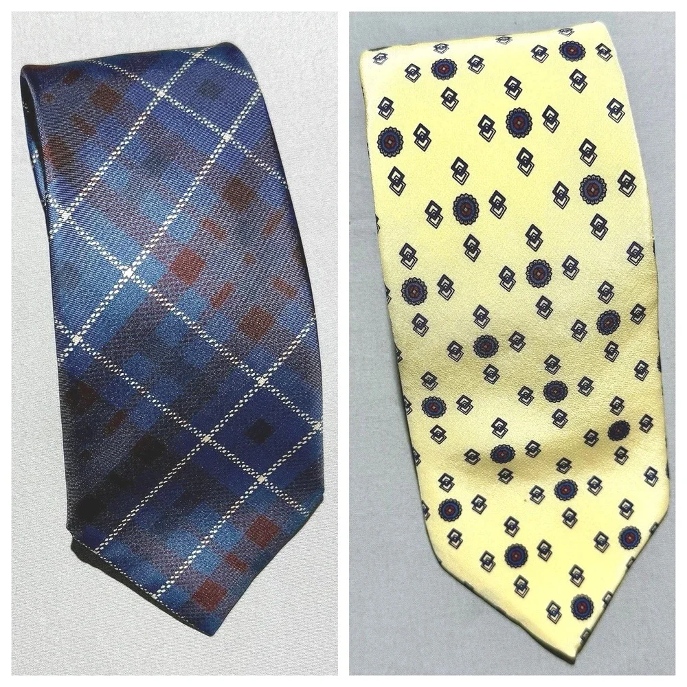 Designer Silk Neckties Bundle of 2 Michelsons Plaid Cerruti Foulard Made‎ EU